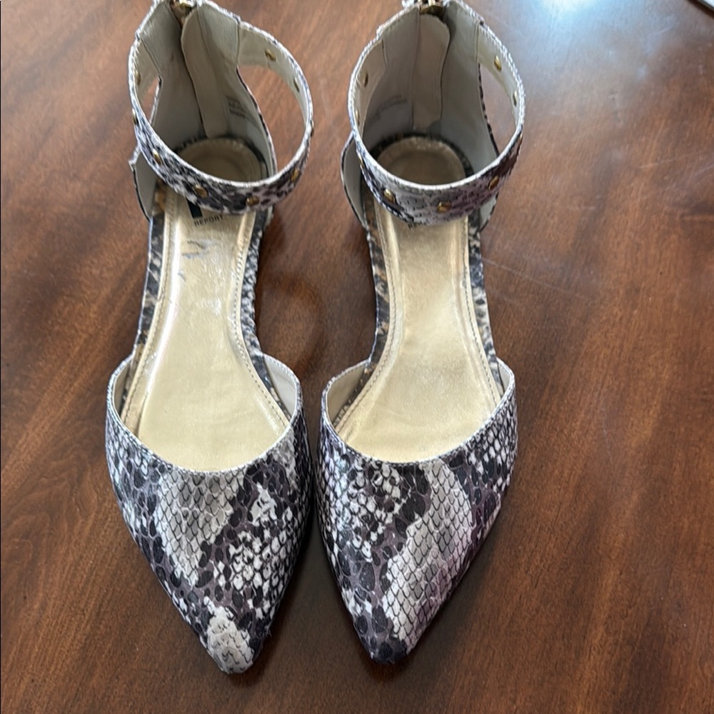 Report Black and Gray Snakeskin Flats with Ankle Strap